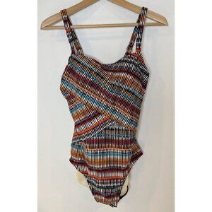 NWT Dreamsuit by Miracle Brand Bathing Swim Suit One Piece Multi Stripe 10 New